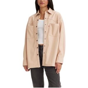 Levi's Cream Jacket with Textured Fabric and Hip-Length Design
